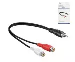 Cable cinch de audio y vídeo DINIC, 1x clavija a 2x tomas, negro, caja DINIC con euroagujero, longitud 0,20 m